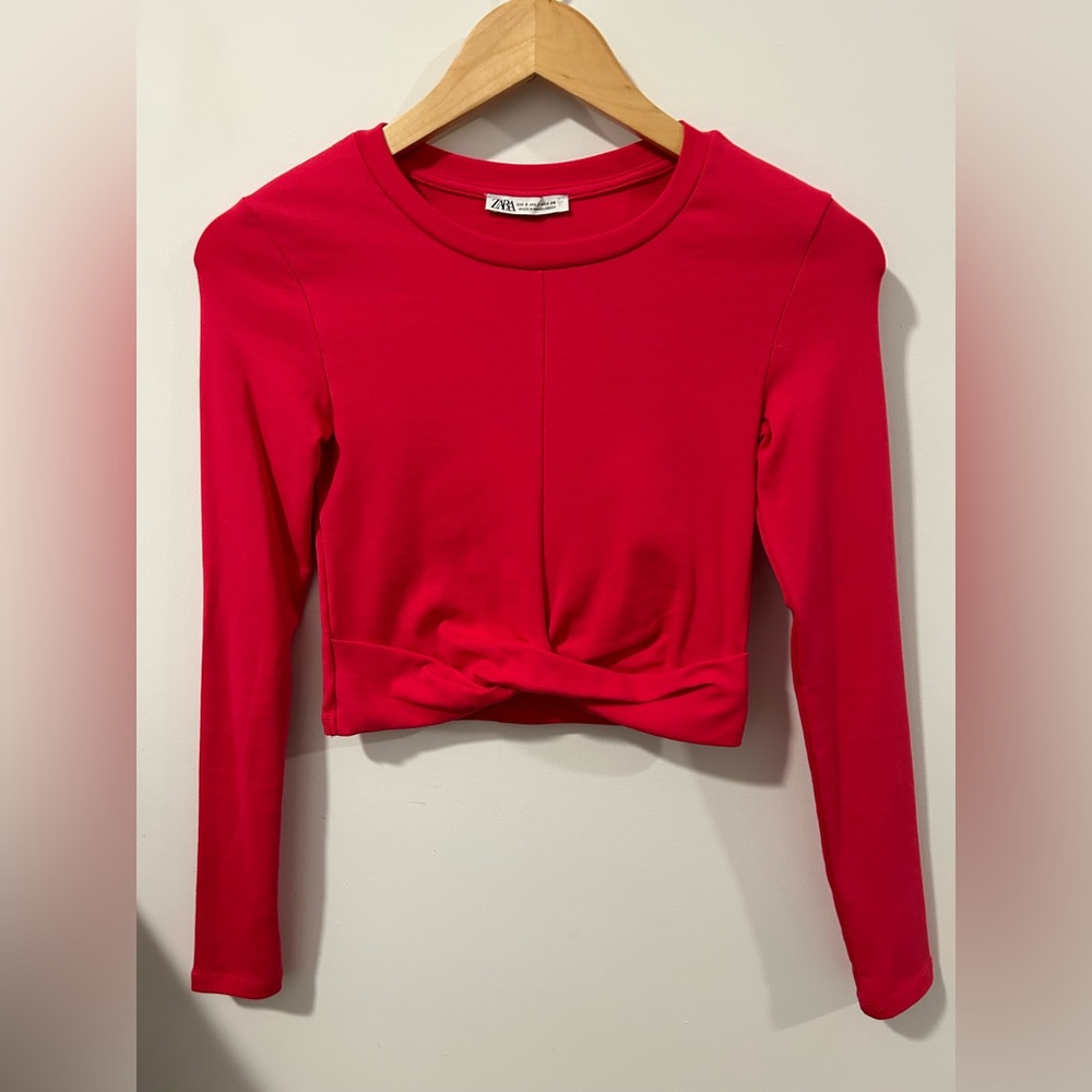 Pink long sleeve crop top from Zara in size XS